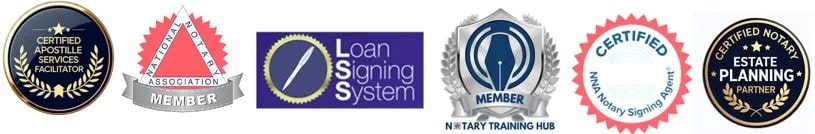 Certified Notary Services, Loan Signing System Member, Notary Training Hub Member, Certified Notary Signing, Certified Notary Estate Planning Partner